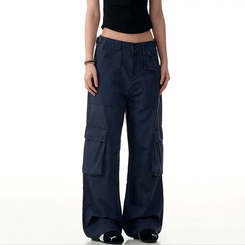IEFB Men's Cargo Trousers Multi-pocket Solid Color Belts Design American Style Wide Leg Cleanfit Male Straight Male Pants 9W2800