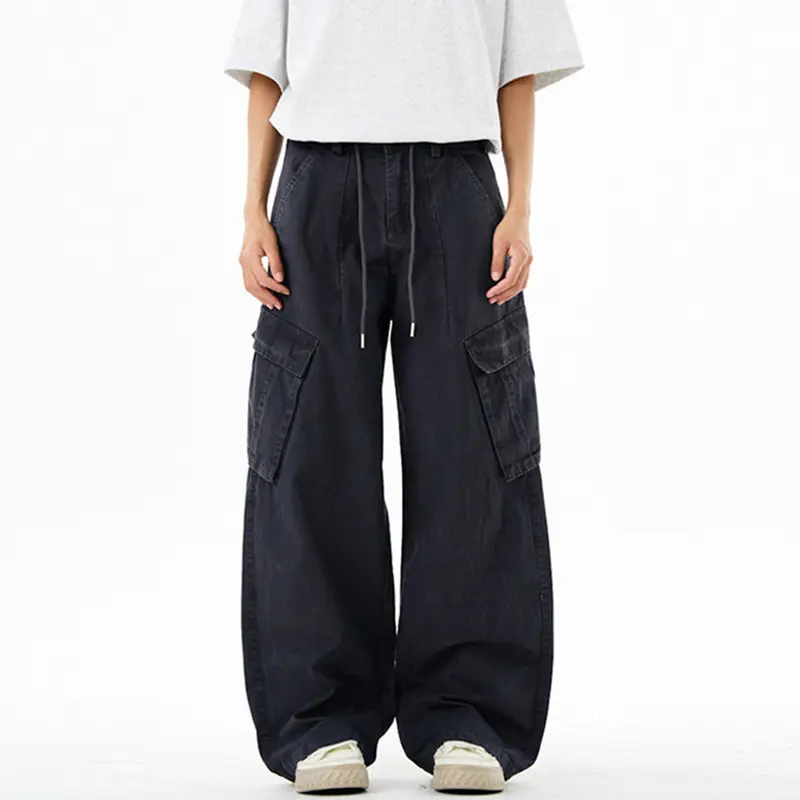IEFB Men Casual Pants American Style Washed Solid Color Multi-Pocket Solid Color Cargo Trousers Straight Leg Male Bottom 9W3237