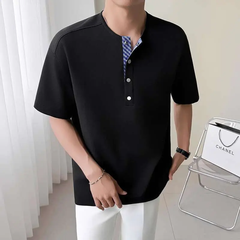 IEFB Summer Men Clothing Round Collar Male T-shirt Contrast Color Patchwork Short Sleeve T-shirts 2025 Loose Pullover Top 9W3830