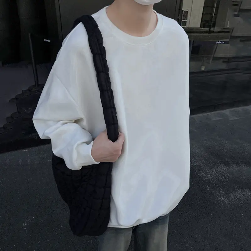 IEFB Round Collar Simple Male Top New Trendy Long Sleeve Solid Color Pullover Men Clothing 2025 Autumn Men's Clothing 9W4050