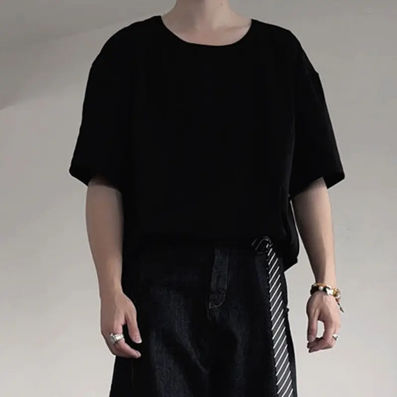 IEFB Korean Style Men's Tees Round Collar Solid Color Casual Menswear Short Sleeved Pullover Loose Male T-shirts Simple 9W3917