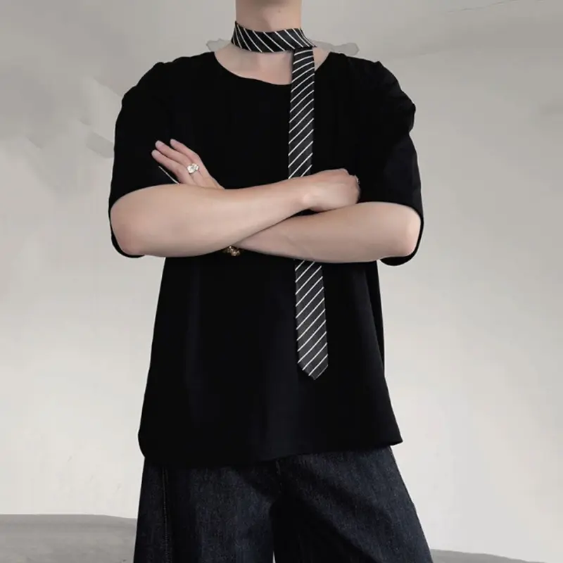 IEFB Korean Style Men's Tees Round Collar Solid Color Casual Menswear Short Sleeved Pullover Loose Male T-shirts Simple 9W3917