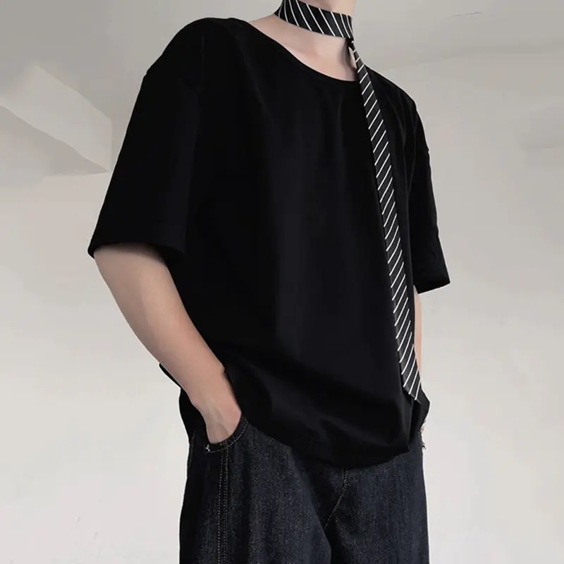 IEFB Korean Style Men's Tees Round Collar Solid Color Casual Menswear Short Sleeved Pullover Loose Male T-shirts Simple 9W3917