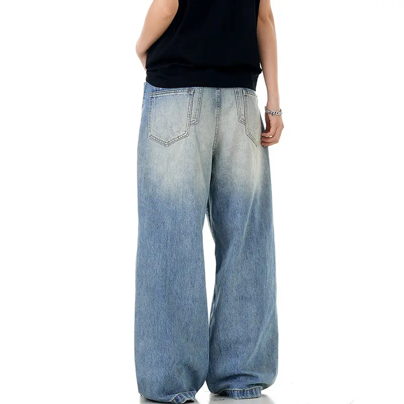 IEFB American Style Men's Denim Pants Hole Design Tassel Washing Solid Color Trousers Straight Wide Leg Loose Male Jeans 9W3227