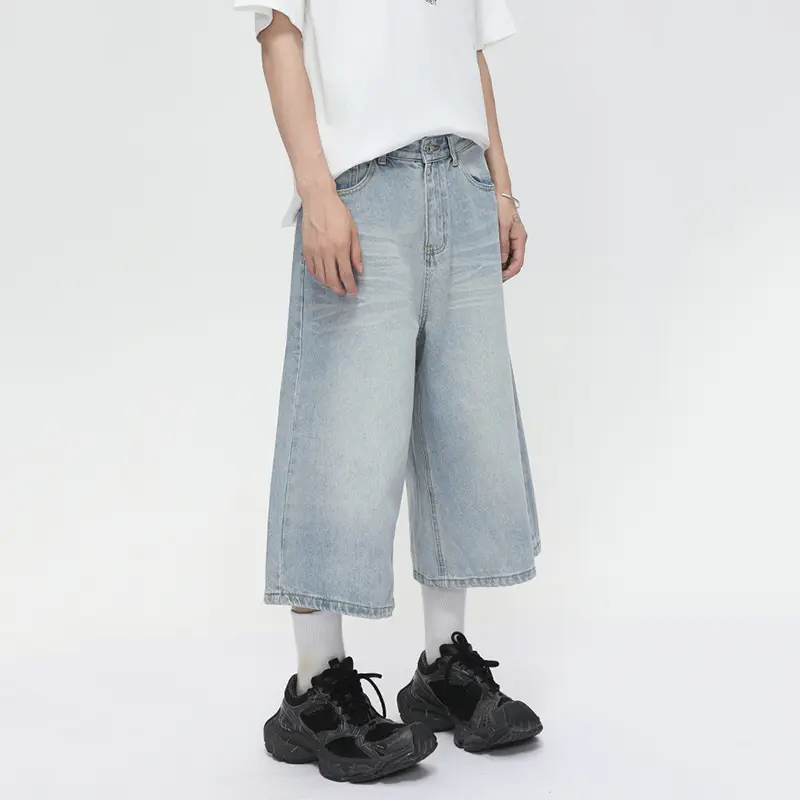 IEFB Korean Style Men Jeans Solid Color Washing Mill White All-match Straight Trousers Vintage Male Cropped Denim Shorts 9W3380
