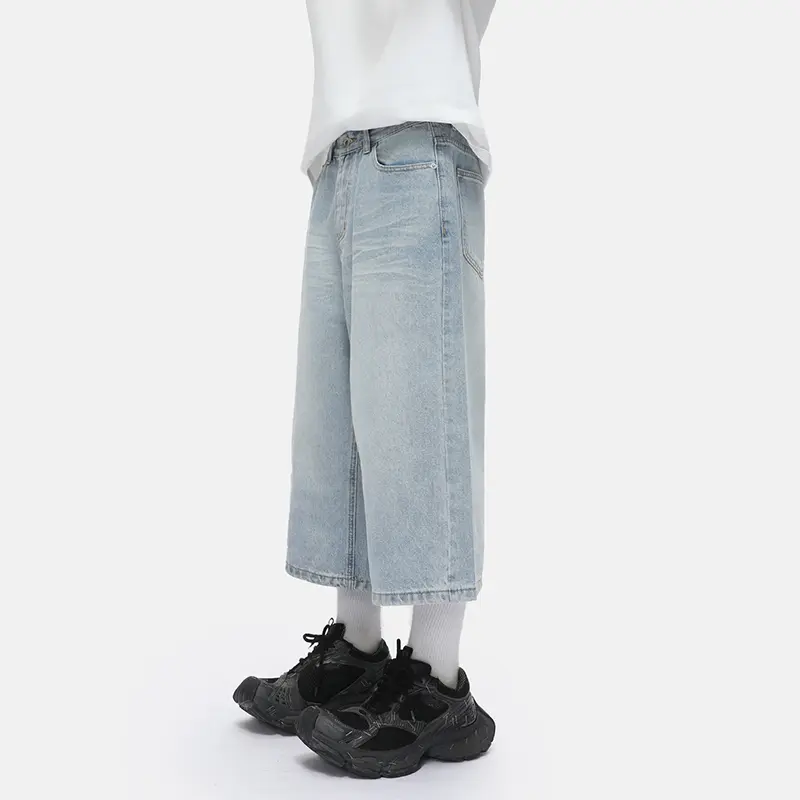 IEFB Korean Style Men Jeans Solid Color Washing Mill White All-match Straight Trousers Vintage Male Cropped Denim Shorts 9W3380