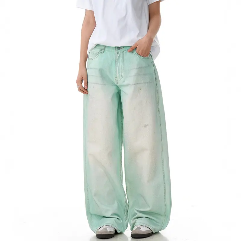 IEFB Niche Design Men's Denim Pants Washing Contrast Color Tide Wide Leg Jeans Loose Straight-leg Male Trousers Summer 9W4100