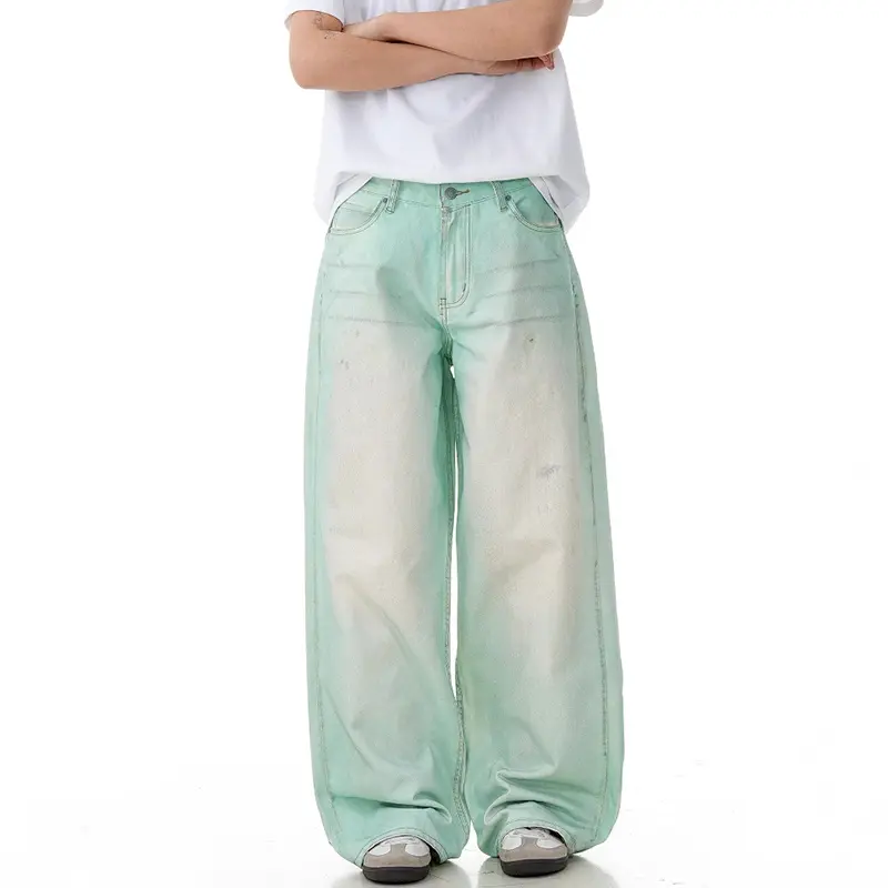 IEFB Niche Design Men's Denim Pants Washing Contrast Color Tide Wide Leg Jeans Loose Straight-leg Male Trousers Summer 9W4100
