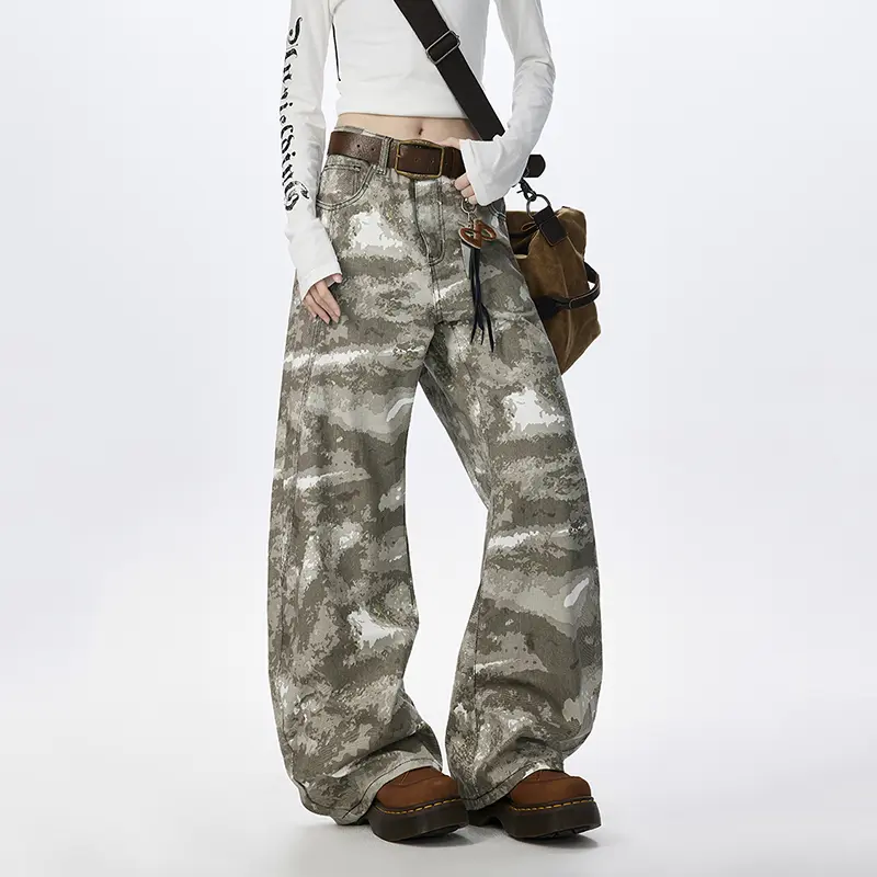 IEFB New Autumn Men's Trousers Wide Leg Multi-scale Camouflage Contrast Color Straight Casual Male All-match Pants Tide 9W4151
