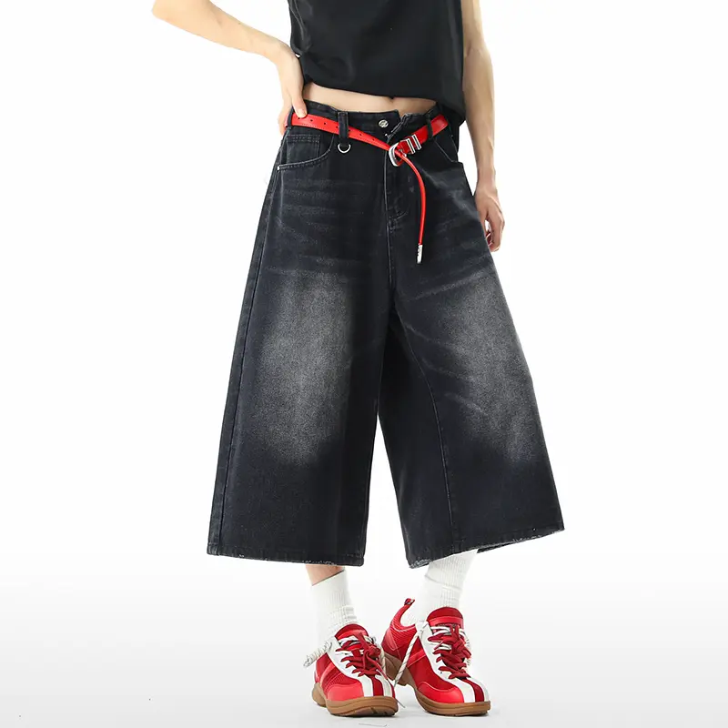 IEFB American Style Straight Wide Leg Denim Shorts Baggy Men Clothing New Fashion Male Washed Simple Male Over Knee Jeans 9W3260