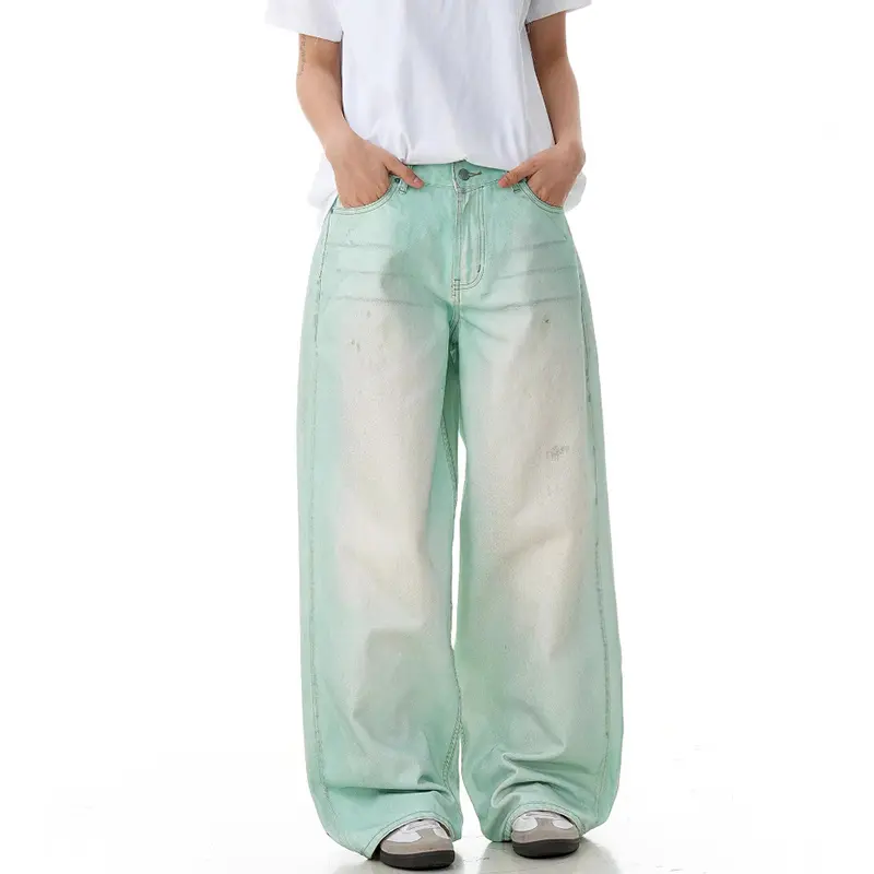 IEFB Niche Design Men's Denim Pants Washing Contrast Color Tide Wide Leg Jeans Loose Straight-leg Male Trousers Summer 9W4100
