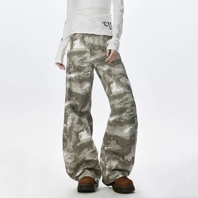 IEFB New Autumn Men's Trousers Wide Leg Multi-scale Camouflage Contrast Color Straight Casual Male All-match Pants Tide 9W4151