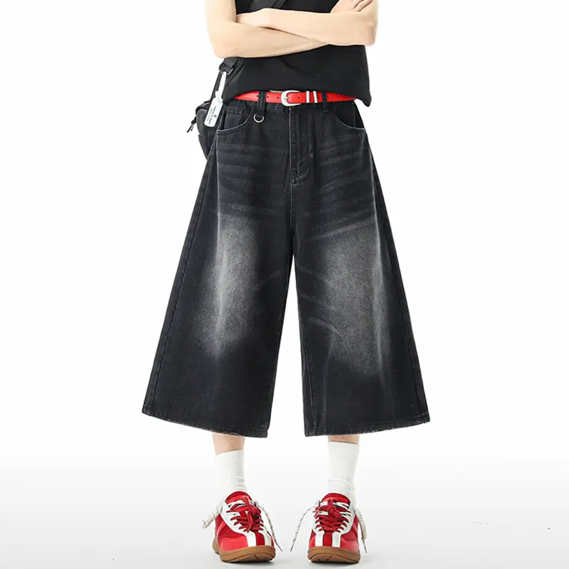 IEFB American Style Straight Wide Leg Denim Shorts Baggy Men Clothing New Fashion Male Washed Simple Male Over Knee Jeans 9W3260