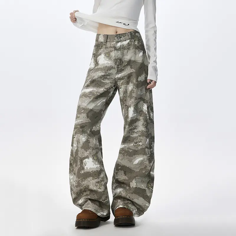 IEFB New Autumn Men's Trousers Wide Leg Multi-scale Camouflage Contrast Color Straight Casual Male All-match Pants Tide 9W4151