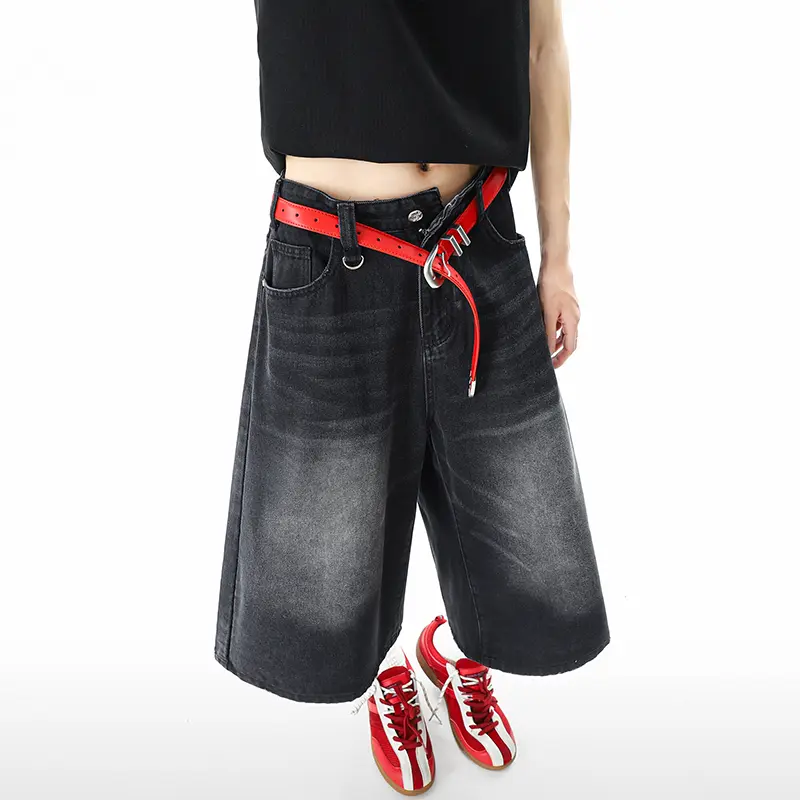IEFB American Style Straight Wide Leg Denim Shorts Baggy Men Clothing New Fashion Male Washed Simple Male Over Knee Jeans 9W3260