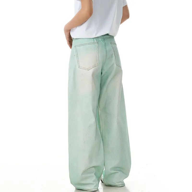IEFB Niche Design Men's Denim Pants Washing Contrast Color Tide Wide Leg Jeans Loose Straight-leg Male Trousers Summer 9W4100