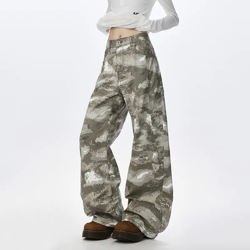 IEFB New Autumn Men's Trousers Wide Leg Multi-scale Camouflage Contrast Color Straight Casual Male All-match Pants Tide 9W4151