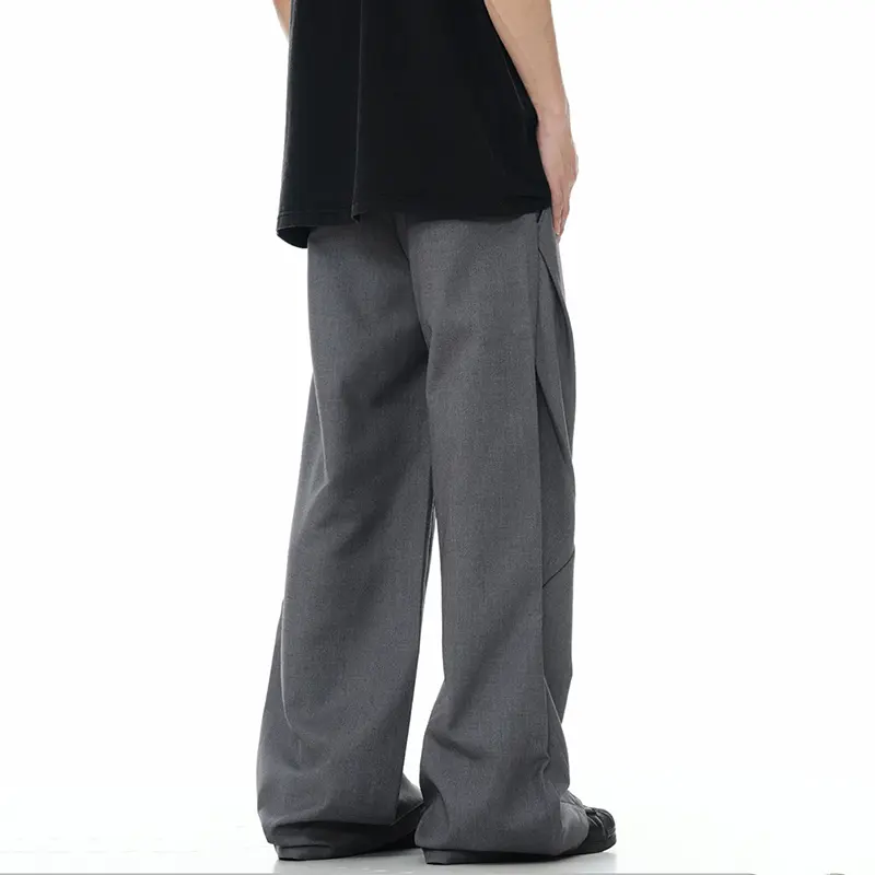 IEFB American Vintage Male Suit Pants Deconstructive Design Spliced Loose Hanging Feeling Wide Leg Straight Men Trousers 9W3072