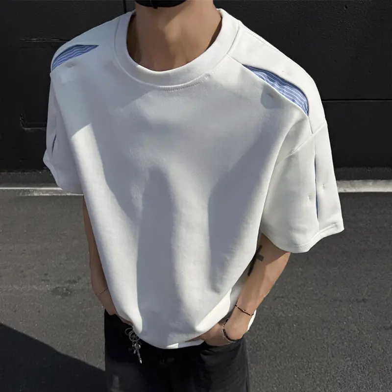 IEFB Korean Style Men's T-shirts Round Collar Striped Design Contrast Color Structure Short Sleeved Loose Male Tee Summer 9W3333