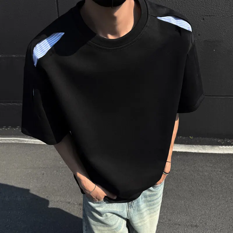 IEFB Korean Style Men's T-shirts Round Collar Striped Design Contrast Color Structure Short Sleeved Loose Male Tee Summer 9W3333