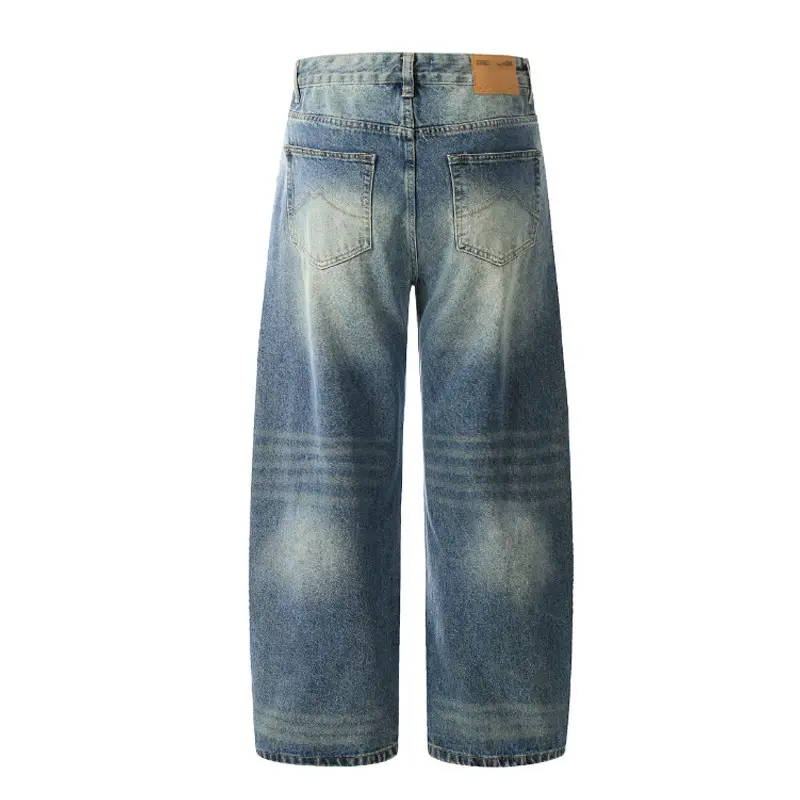 IEFB New Summer Men's Denim Pants Washing Contrat Color Lightning Pattern Drape Straight Leg Curved-knife Jeans Summer 9W3357