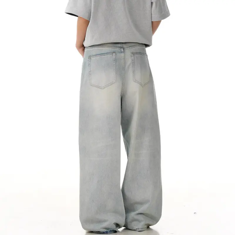 IEFB American Style Men's Denim Pants Solid Color Wahsing Straight Trousers Cleanfit Wide Leg Worn-out Male Jeans Summer 9W2795