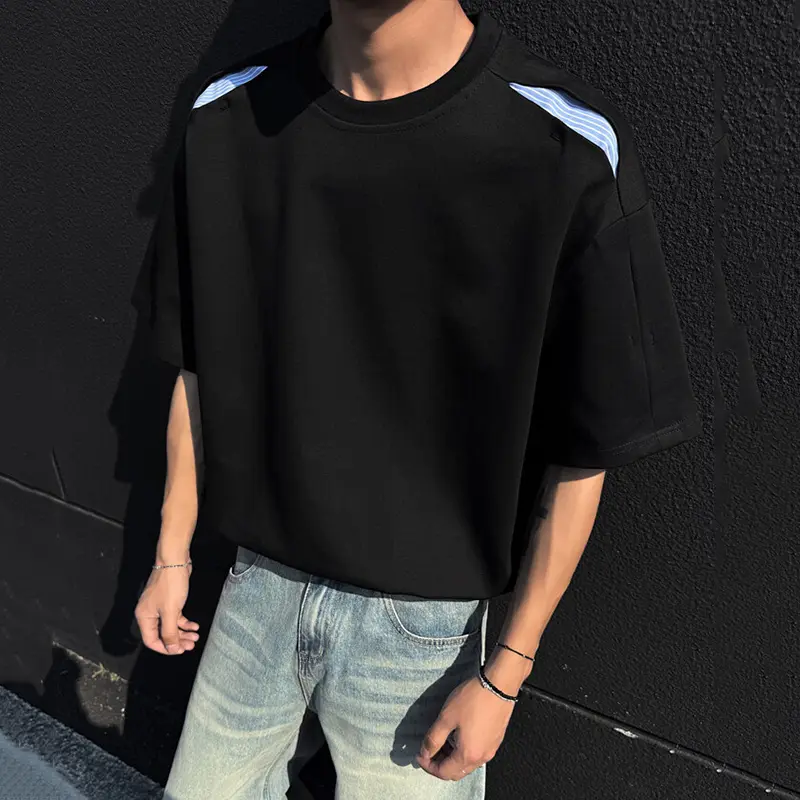 IEFB Korean Style Men's T-shirts Round Collar Striped Design Contrast Color Structure Short Sleeved Loose Male Tee Summer 9W3333