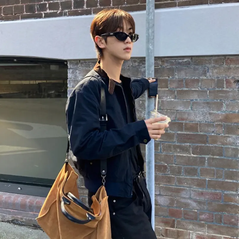 IEFB Niche Design Men's Coats Stand Collar Zipper Casual Contrast Color Tops Patchwork Loose Short Male Jackets Autumn 9W4251