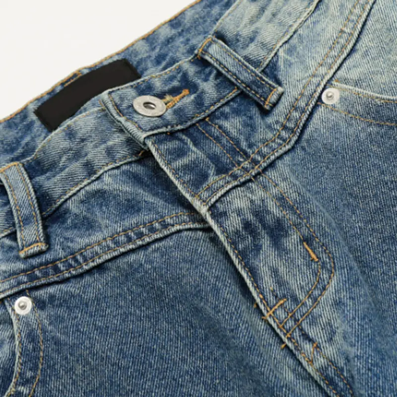 IEFB New Summer Men's Denim Pants Washing Contrat Color Lightning Pattern Drape Straight Leg Curved-knife Jeans Summer 9W3357