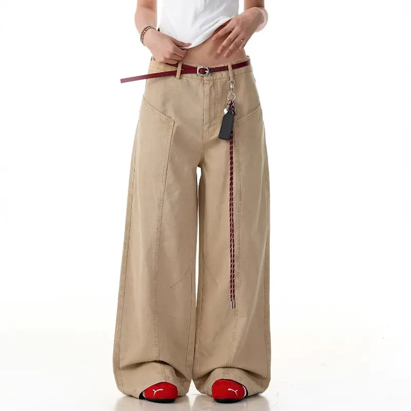 IEFB American Style Men's Jeans Solid Color Deconstruction Wide Leg Trousers Straight Simple Male Denim Pants Tremdy 2025 9W2899
