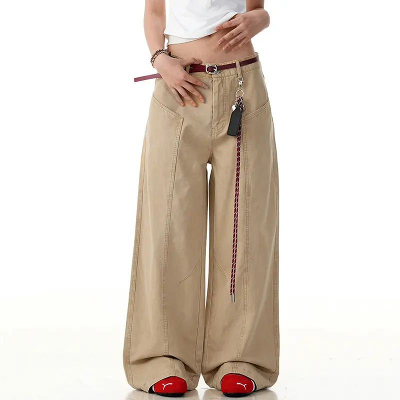 IEFB American Style Men's Jeans Solid Color Deconstruction Wide Leg Trousers Straight Simple Male Denim Pants Tremdy 2025 9W2899