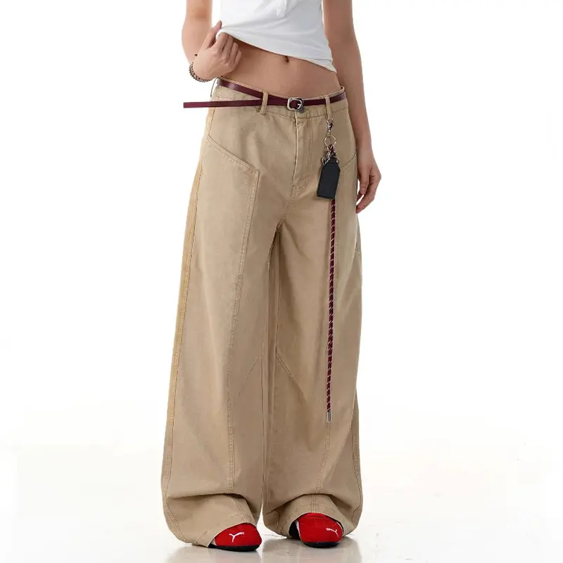IEFB American Style Men's Jeans Solid Color Deconstruction Wide Leg Trousers Straight Simple Male Denim Pants Tremdy 2025 9W2899