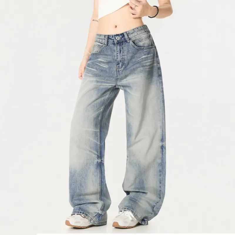IEFB 2025 Summer Cleanfit Vintage Wide Leg Male Jeans American High Street Men Women Straight Casual Denim Pants New 9W2870