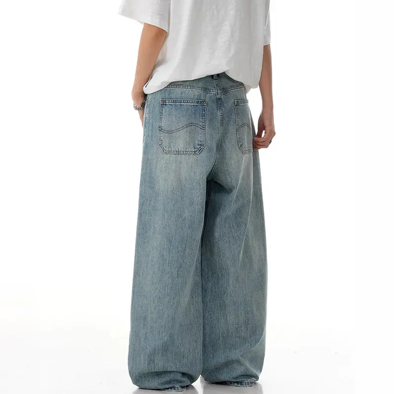 IEFB American Washed Blue Jeans Men's New Trendy Denim Pants Cleanfit Straight Loose Wide Leg Vintage Trousers Streetwear 9W3057