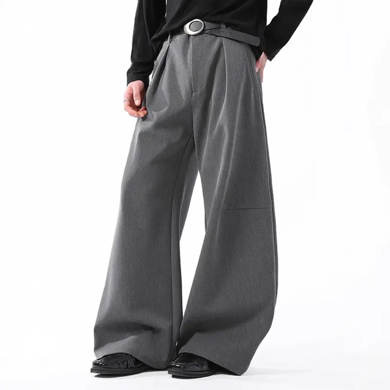 IEFB Korean Style Men's Suit Pants Pleated Design Solid Color Drape Casual Curved Knife Trousers Wide Leg Male Bottom 9W3993