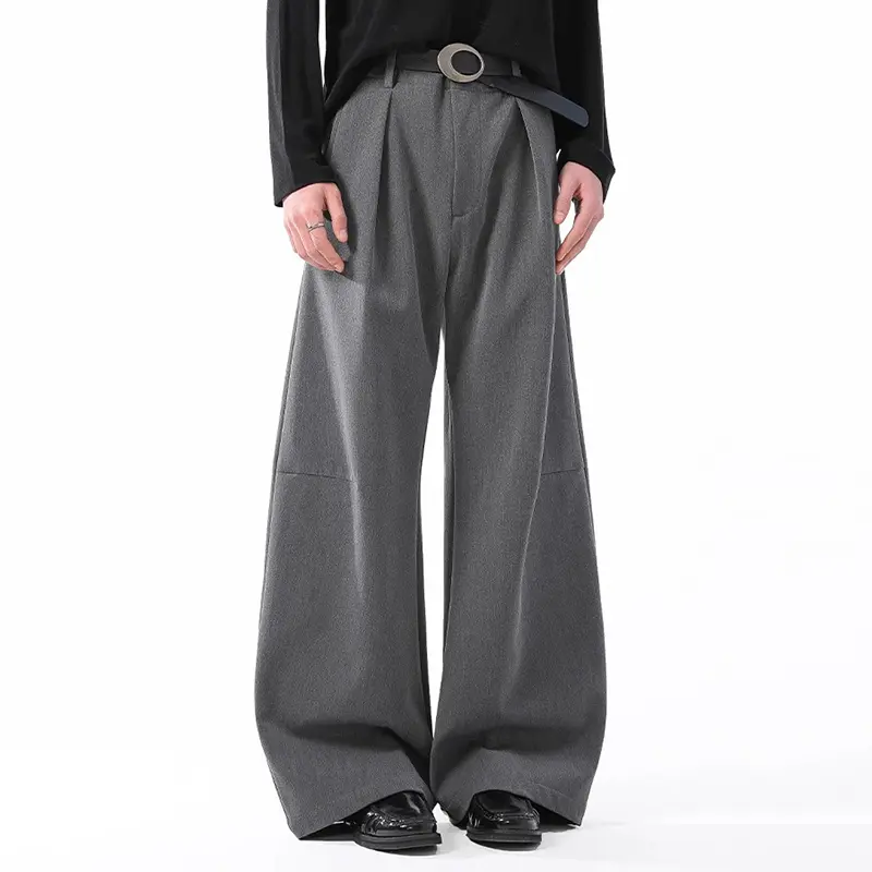 IEFB Korean Style Men's Suit Pants Pleated Design Solid Color Drape Casual Curved Knife Trousers Wide Leg Male Bottom 9W3993