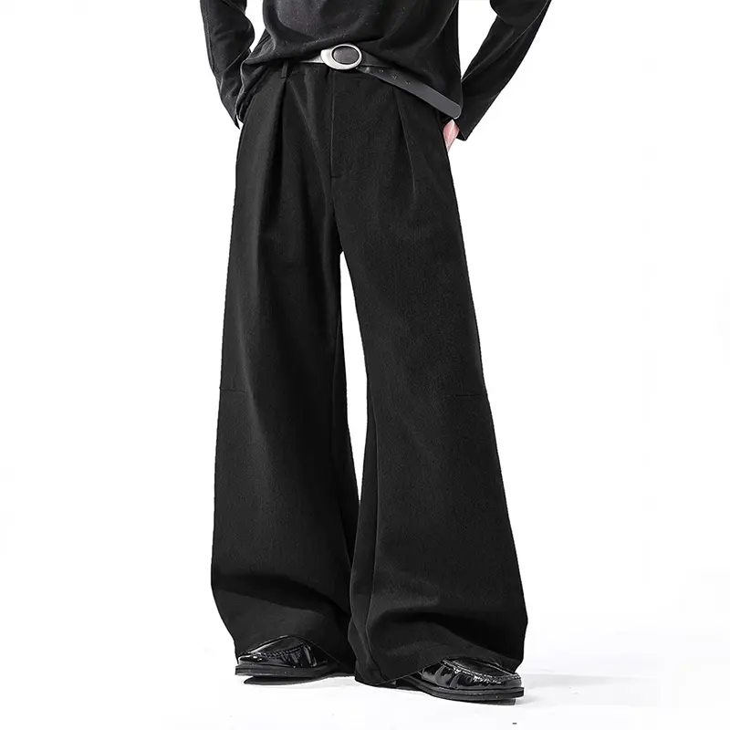 IEFB Korean Style Men's Suit Pants Pleated Design Solid Color Drape Casual Curved Knife Trousers Wide Leg Male Bottom 9W3993