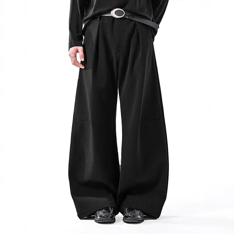IEFB Korean Style Men's Suit Pants Pleated Design Solid Color Drape Casual Curved Knife Trousers Wide Leg Male Bottom 9W3993