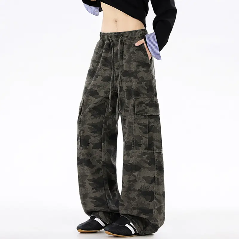 IEFB Men's Wear American Style Camouflage Cargo Pants New Trendy Drawstring Loose Casual Trousers Printing Male Overalls 9W4113