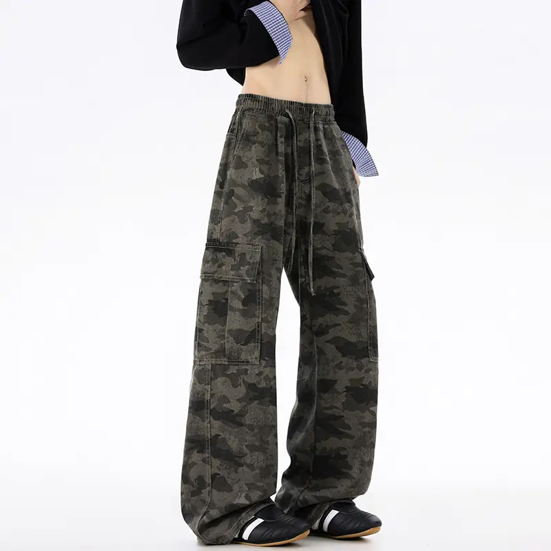 IEFB Men's Wear American Style Camouflage Cargo Pants New Trendy Drawstring Loose Casual Trousers Printing Male Overalls 9W4113