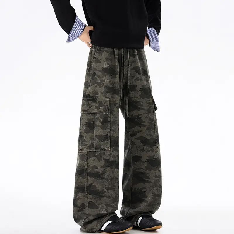 IEFB Men's Wear American Style Camouflage Cargo Pants New Trendy Drawstring Loose Casual Trousers Printing Male Overalls 9W4113