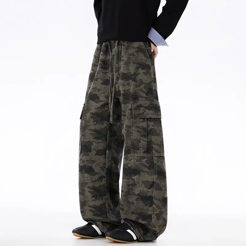 IEFB Men's Wear American Style Camouflage Cargo Pants New Trendy Drawstring Loose Casual Trousers Printing Male Overalls 9W4113