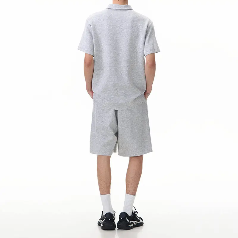 IEFB Simple Men's Two-piece Set Casual Loose Fit Summer Solid Color Male Suit Lapel Short Sleeve T-shirt Lace-up Shorts 9W3808