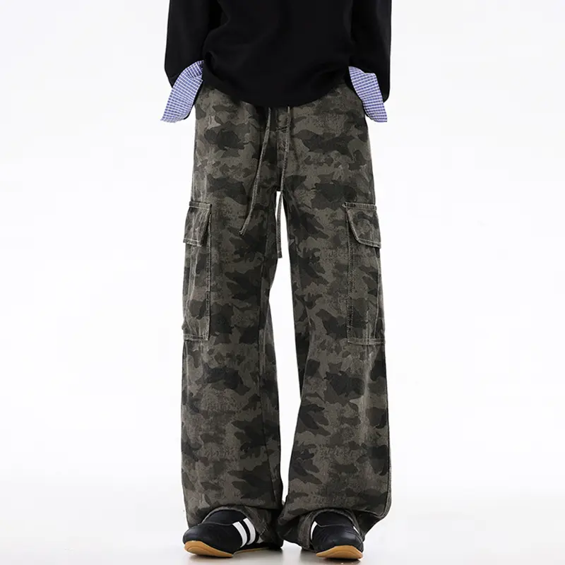 IEFB Men's Wear American Style Camouflage Cargo Pants New Trendy Drawstring Loose Casual Trousers Printing Male Overalls 9W4113