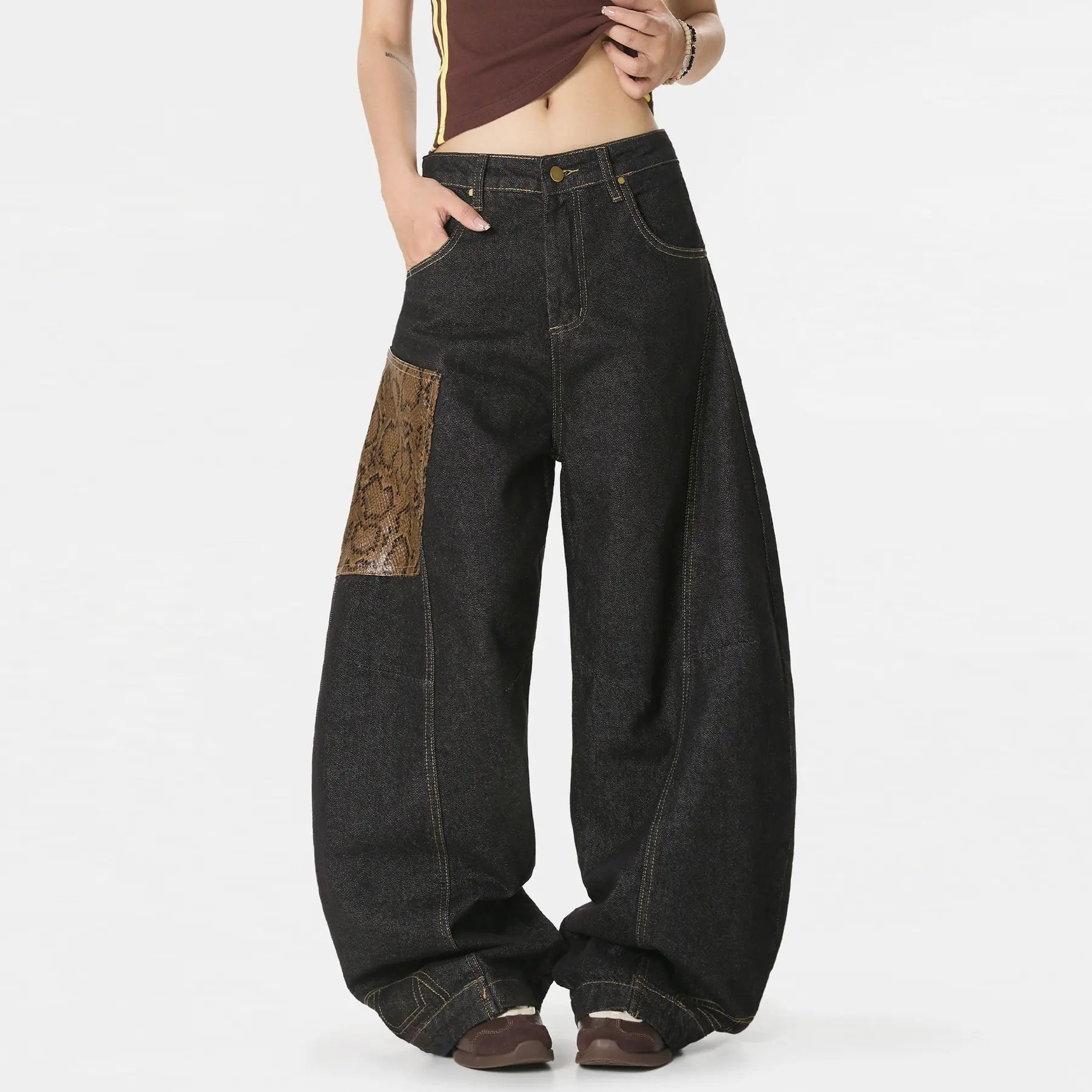 IEFB Men Wear Summer American Personality Male Denim Pants Python Pattern Spliced Curved Knife Jeans New Stylish Trousers 9W2868