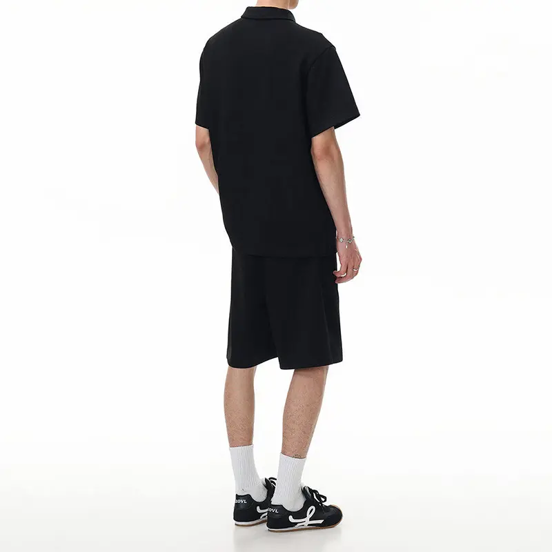 IEFB Simple Men's Two-piece Set Casual Loose Fit Summer Solid Color Male Suit Lapel Short Sleeve T-shirt Lace-up Shorts 9W3808