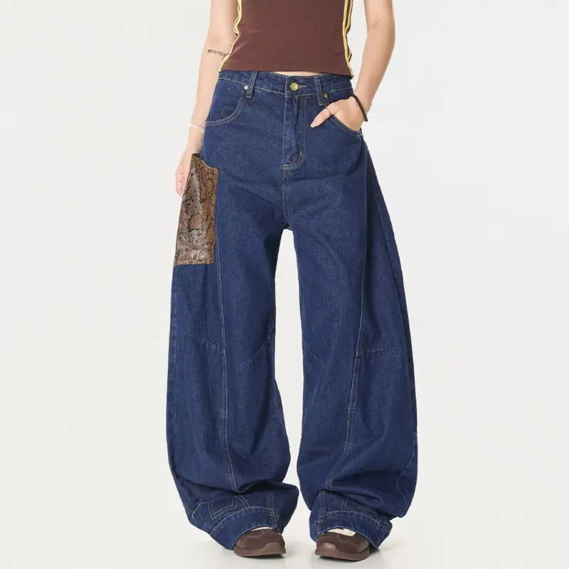 IEFB Men Wear Summer American Personality Male Denim Pants Python Pattern Spliced Curved Knife Jeans New Stylish Trousers 9W2868