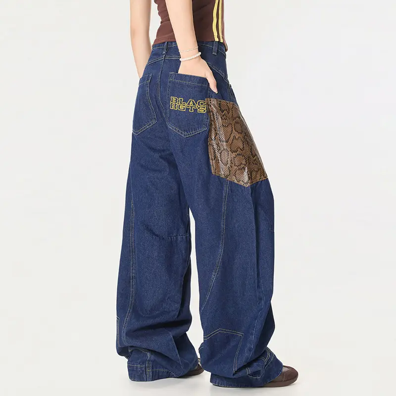 IEFB Men Wear Summer American Personality Male Denim Pants Python Pattern Spliced Curved Knife Jeans New Stylish Trousers 9W2868