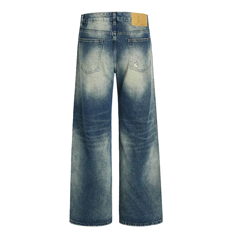 IEFB Niche Design Men's Denim Pants Washing Contrast Color Holes Worn-out Bottom Straight Leg Stylish Male Jean Summer 9W3082