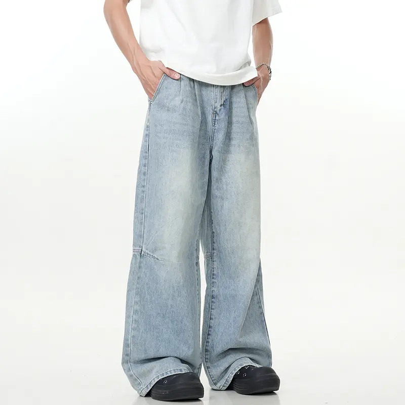 IEFB Simple Men's Jeans Summer Solid Color Wide Leg Casual American Style Trousers Straight Loose Male Denim Bottom 2025 9W2849